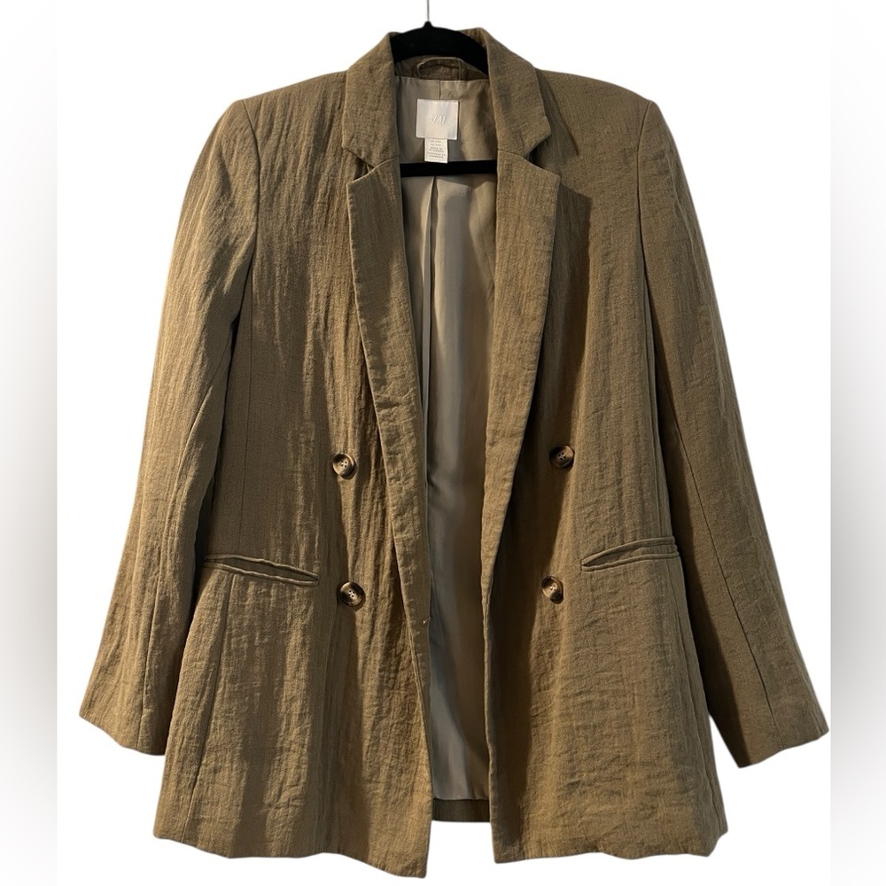H&M Olive Green Textured Linen Like Blazer- Size XXS